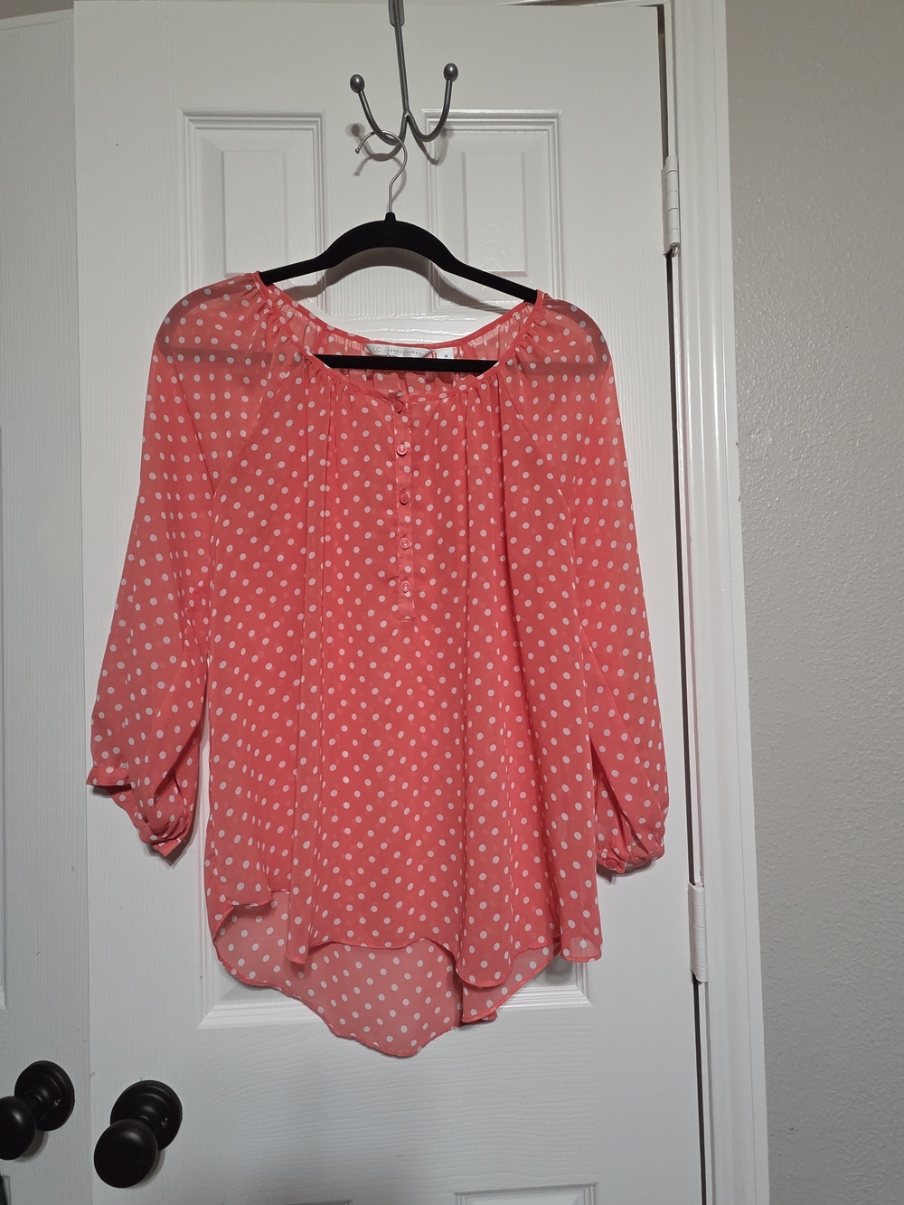 LC Lauren Conrad Coral Polka Dot Peasant Top